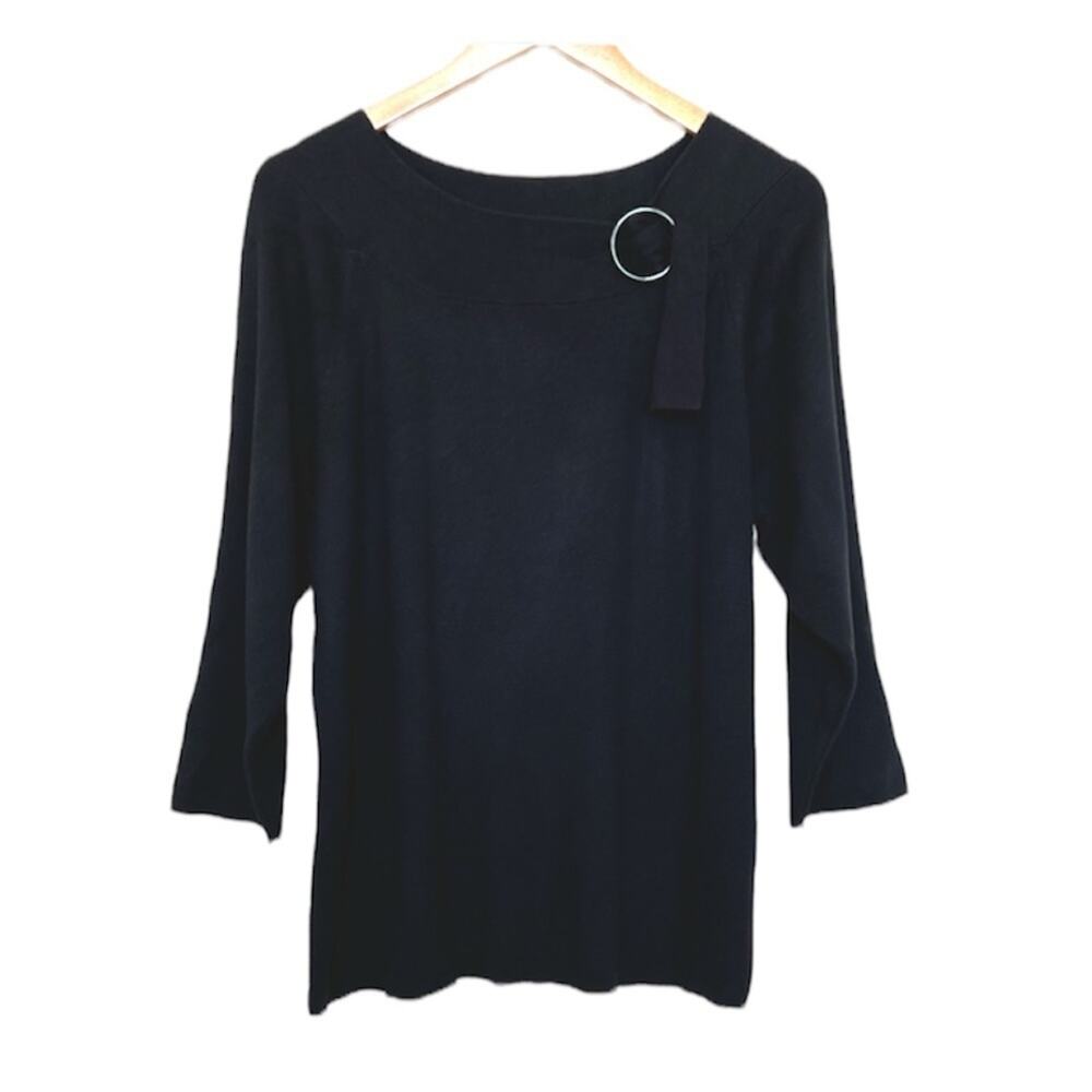 Requirements sweater women's 1X  black boatneck rib knit pullover long sleeve